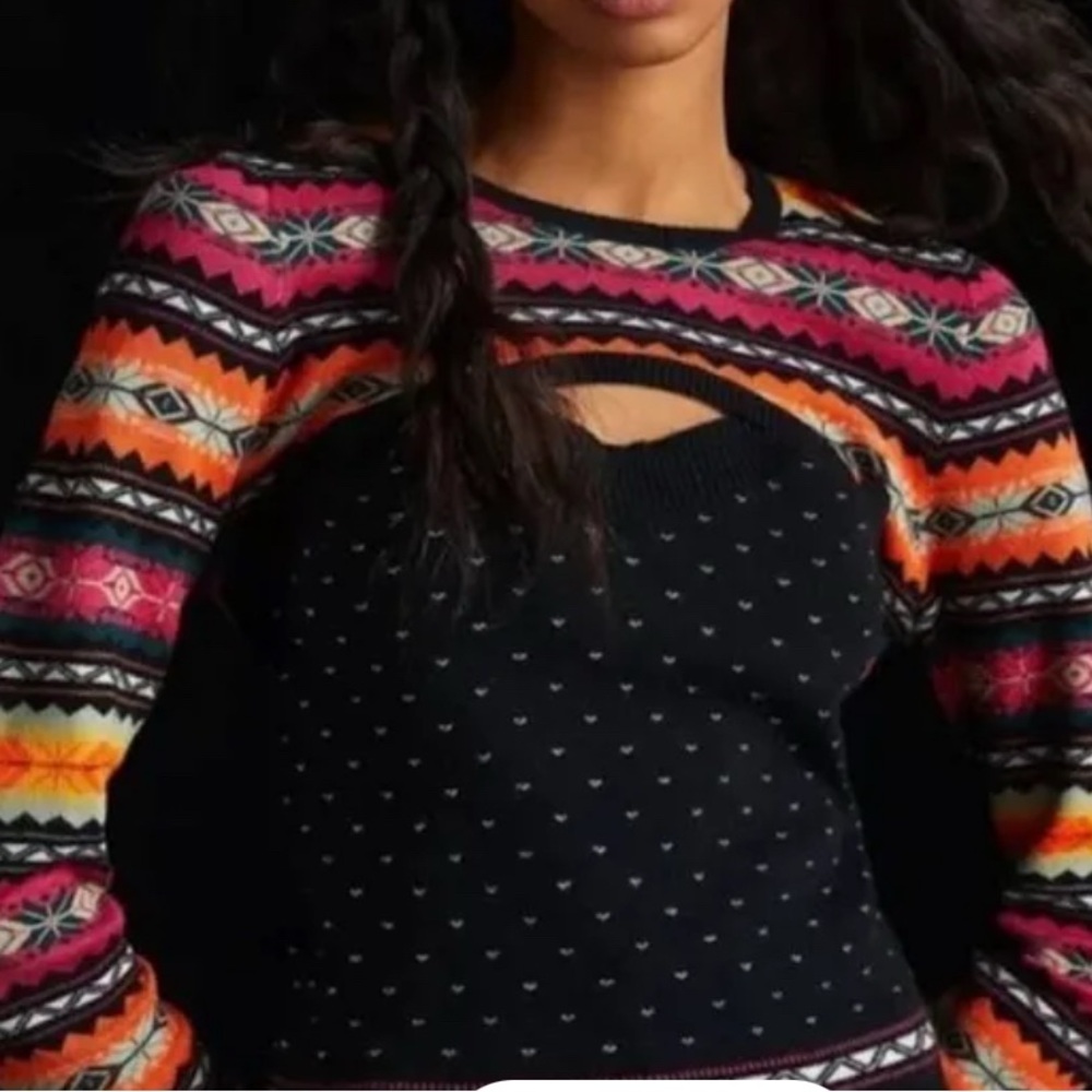 Anthropologie Maeve Abstract Sweater Shrug Set 2 pc fair isle